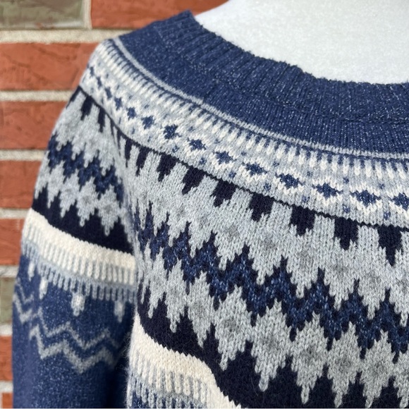 🍁 Original Weatherproof Vintage Since 1948 Indigo Blue Gray Fair Isle Sweater - Picture 2 of 8